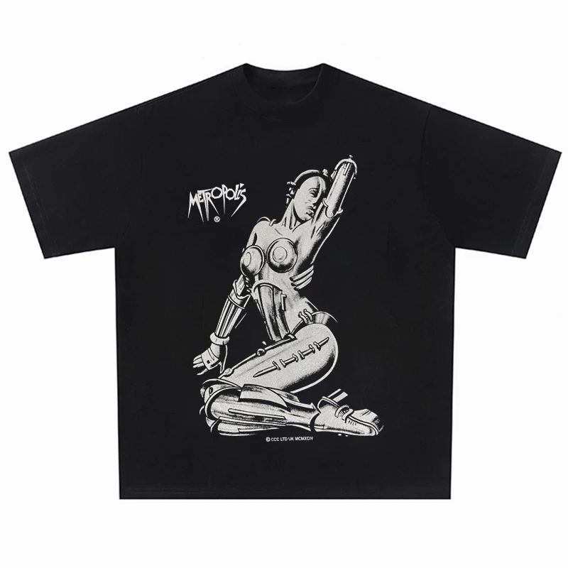 

Men Streetwear Hip Hop Oversized T-Shirt Funny Portrait Graphic T Shirt 2023 Summer Harajuku Loose Tshirt Cotton Tops Tees Black