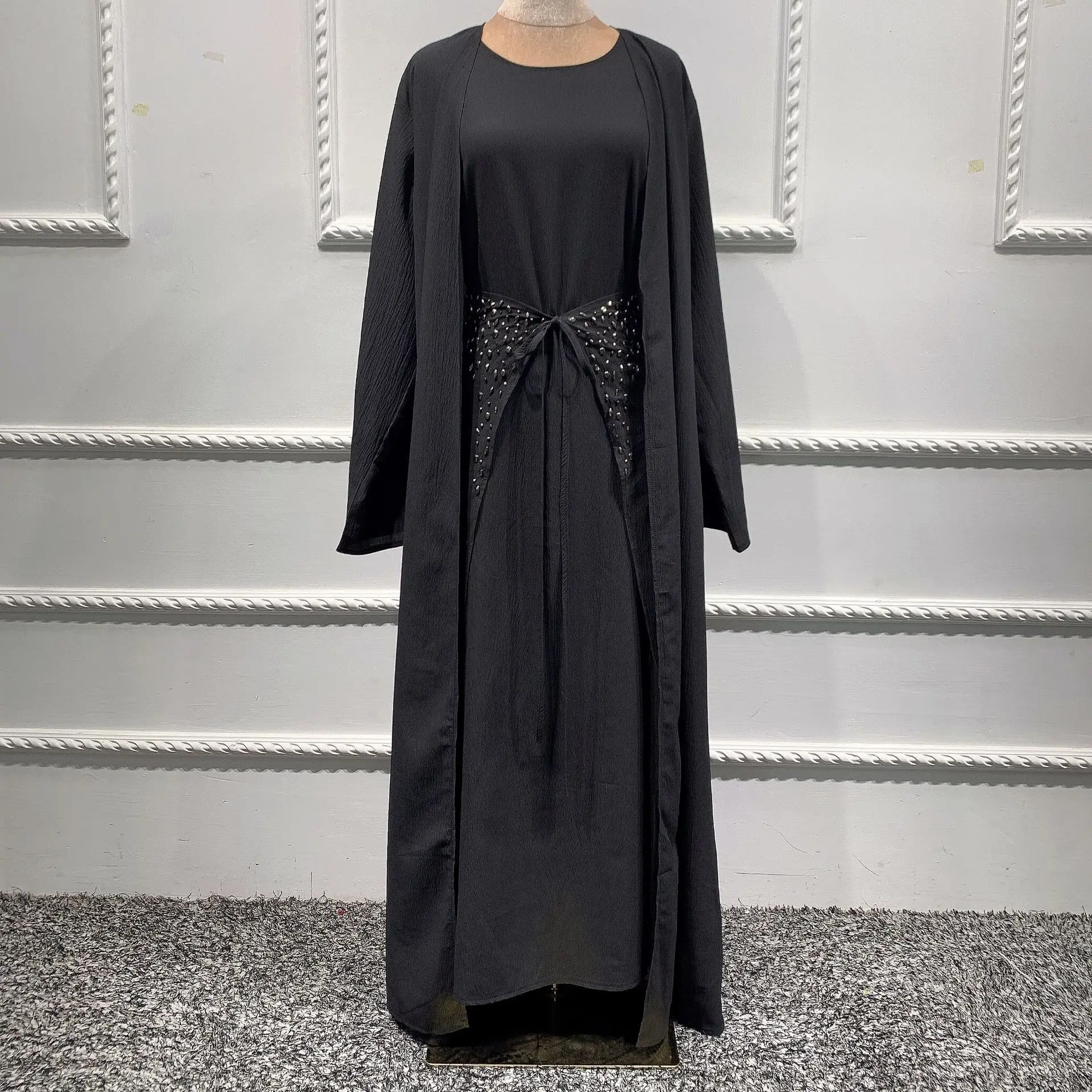 Muslim Sets Middle East Dubai Solid Three Piece Set Musulmán Conjuntos Muslim Fashion Muslim Sets Hijab Dubai Abaya Turkey