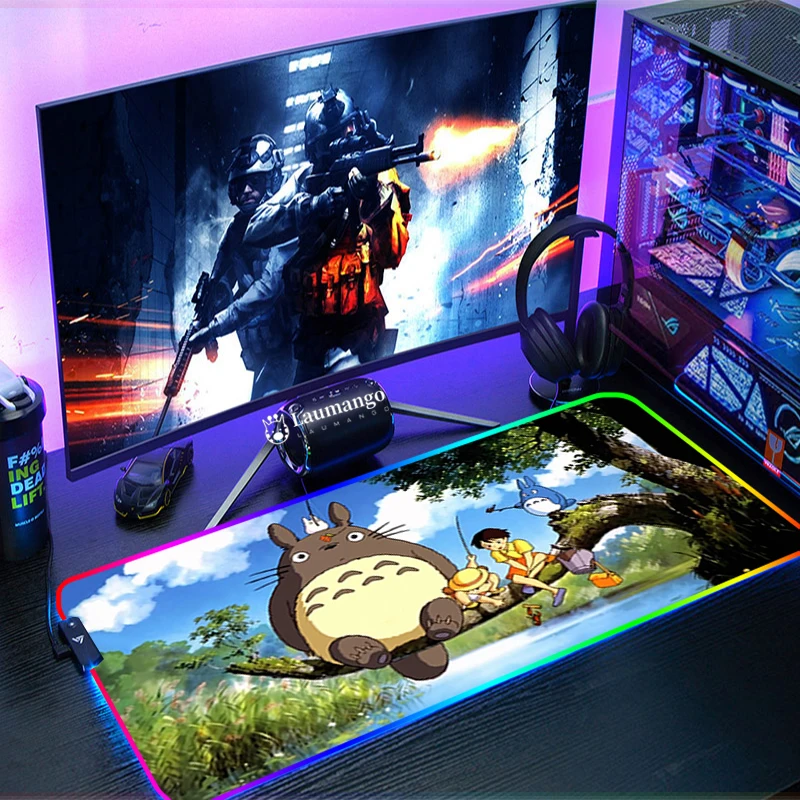 

Коврик Totoro для мышки с Аниме Коврик для мыши Rgb коврик с подсветкой ПК Аксессуары для геймеров настольная Защитная клавиатура Xxl большая игр...