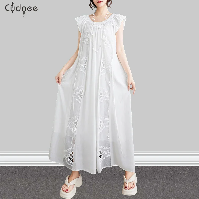 Летнее белое свободное лоскутное платье с художественной вышивкой для женщин