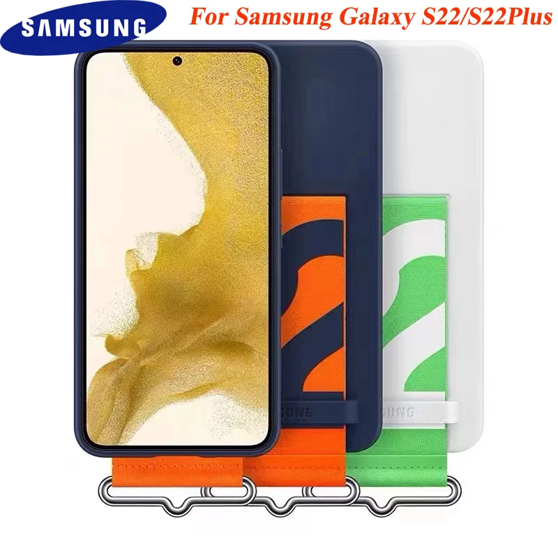 

Original Samsung Galaxy S22 Silicone Case Wrist Strap Holder Shockproof S22 Plus S22+ Wristband Anti-fallmobile Phone Shell Capa