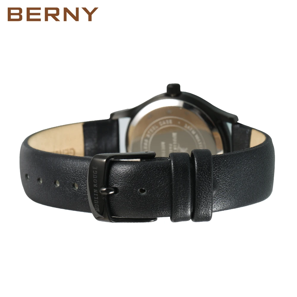 BERNY Japan Quartz Watch for Women Genuine Leather Bracelet Ladies Dress Waterpoof Reloj De Senoras Luxury Band Business Watches