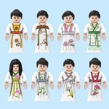고대 중국 한 왕조 의류 4.5cm Playmobil MOC 액세서리 빌딩 블록 피규어 어린이를위한 미니 완구 어린이 완구