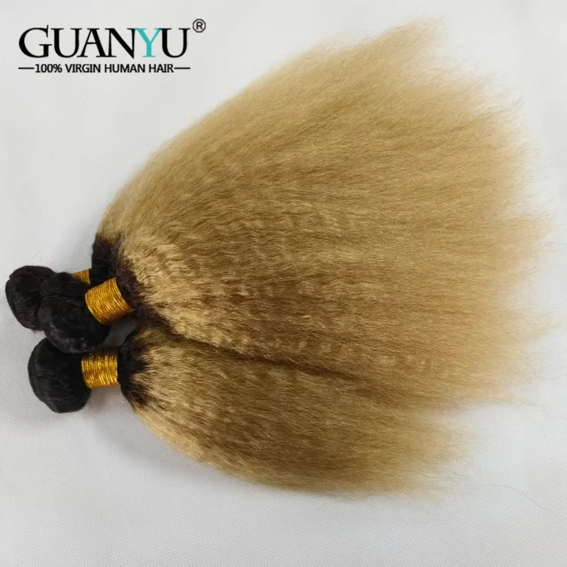 Фото Наборы бразильских прямых волос T1B/27 1B/Honey Blonde Kinky Straight, 3/4 пучка, натуральные человеческие волосы №3