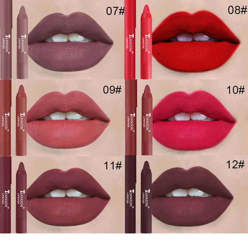 

Maquillaje Matte Lipstick Crayon Nude Colors Lip Stick Pen Waterproof High Pigments Pink Velvet Lipstick Lips Pencils Wholesale