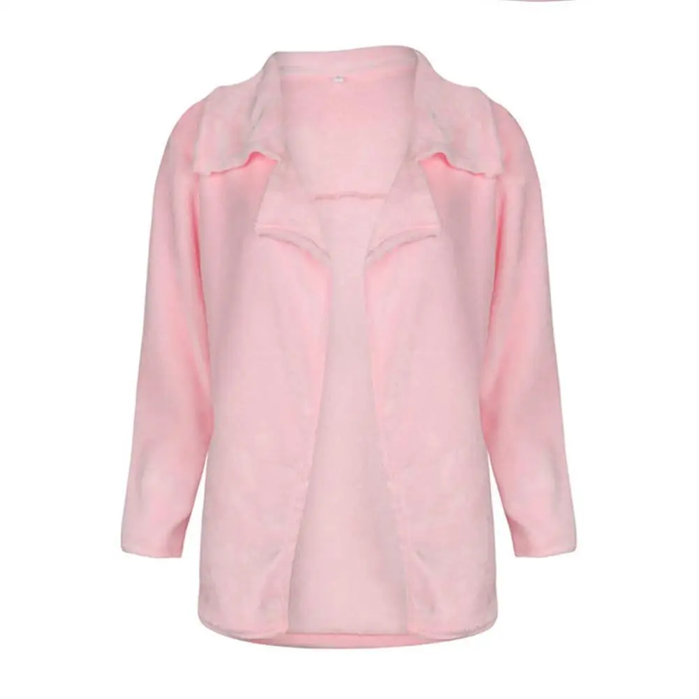 

Korean Women Coat Winter Thicken Fleece Cardigan Solid Fashion Popular Warm Long-Sleeves Lapel Loose Version Jackets