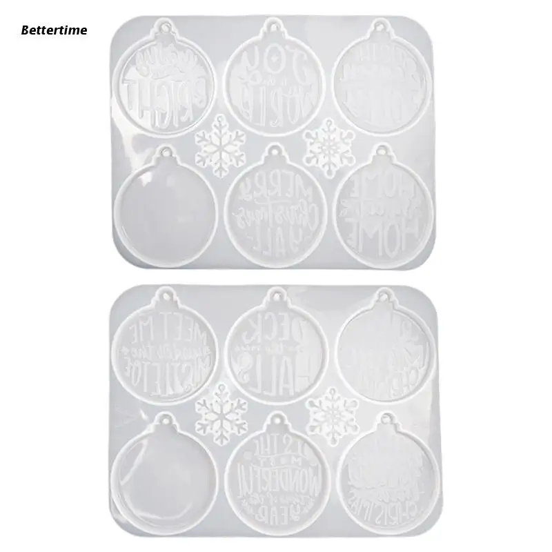 

B36D 2Pcs Christmas Ornament Resin Mold Silicone Snowflake Molds Resin Keychain Mold
