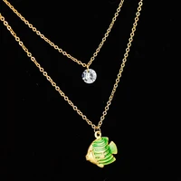 layered shiny zircon crystal pendant necklace for women stainless steel cute tropical fish pendant necklaces sea beach jewelry