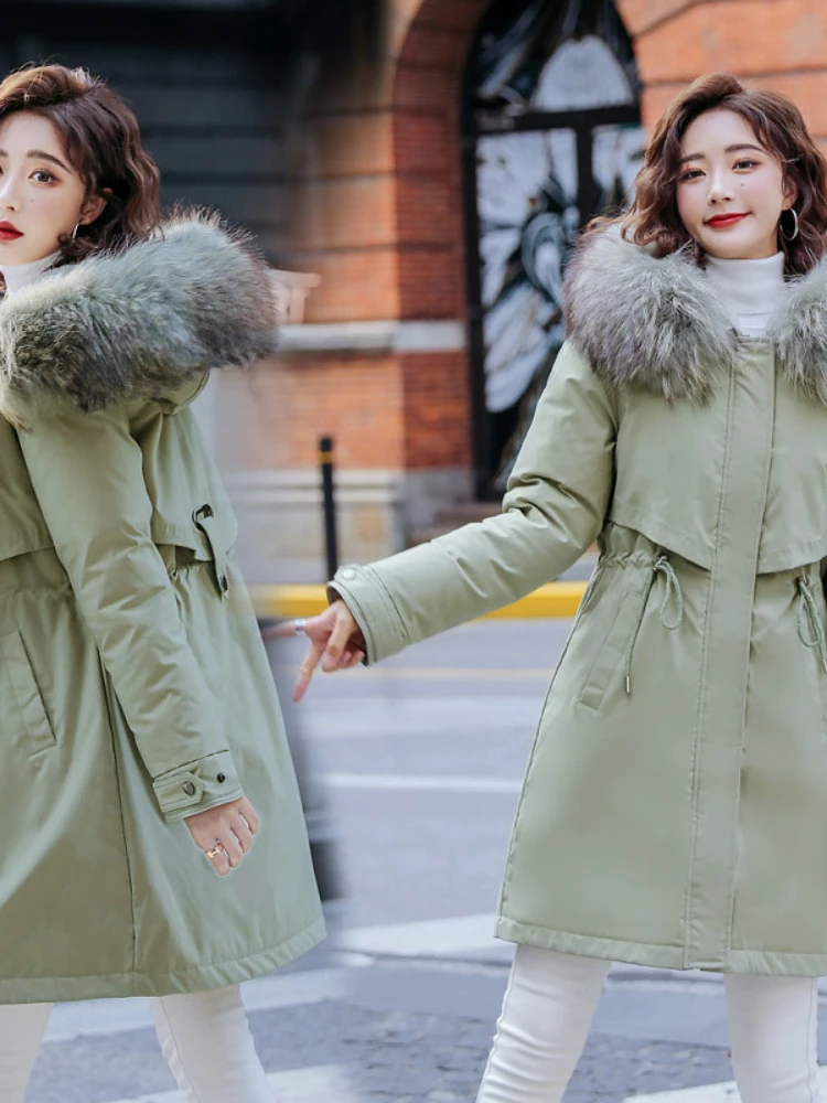 Winter 2023 New Thickened CottonJacket with Velvet Pie To Overcome Women's Long Big FurCollar Down Cotton Jacket Plus-size Parka