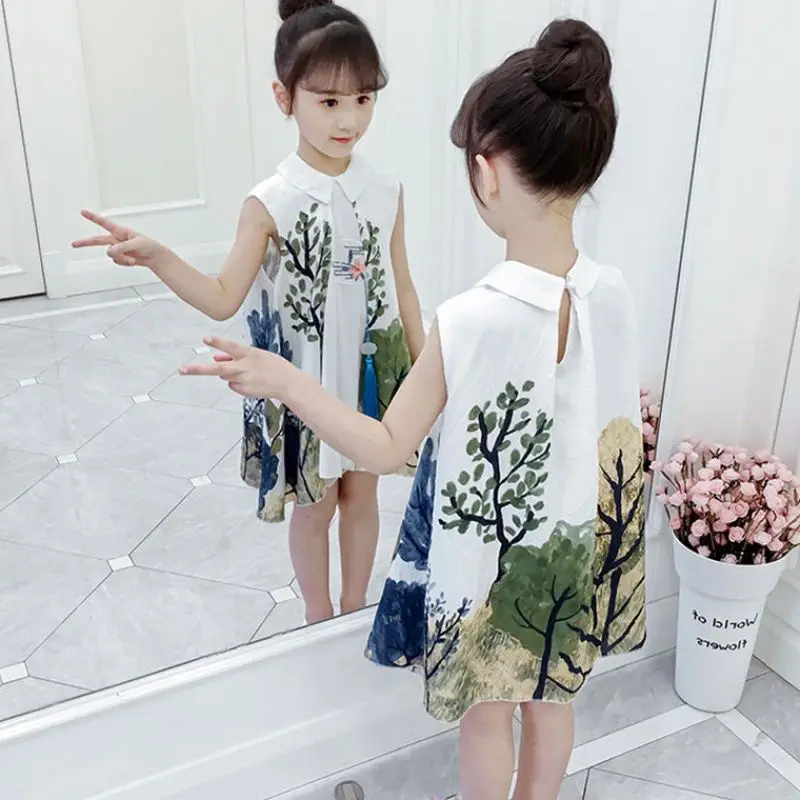 

Летнее платье для девочек, новое платье-Ципао в китайском стиле с принтом ханьфу, одежда для девочек-подростков, милое детское платье принце...