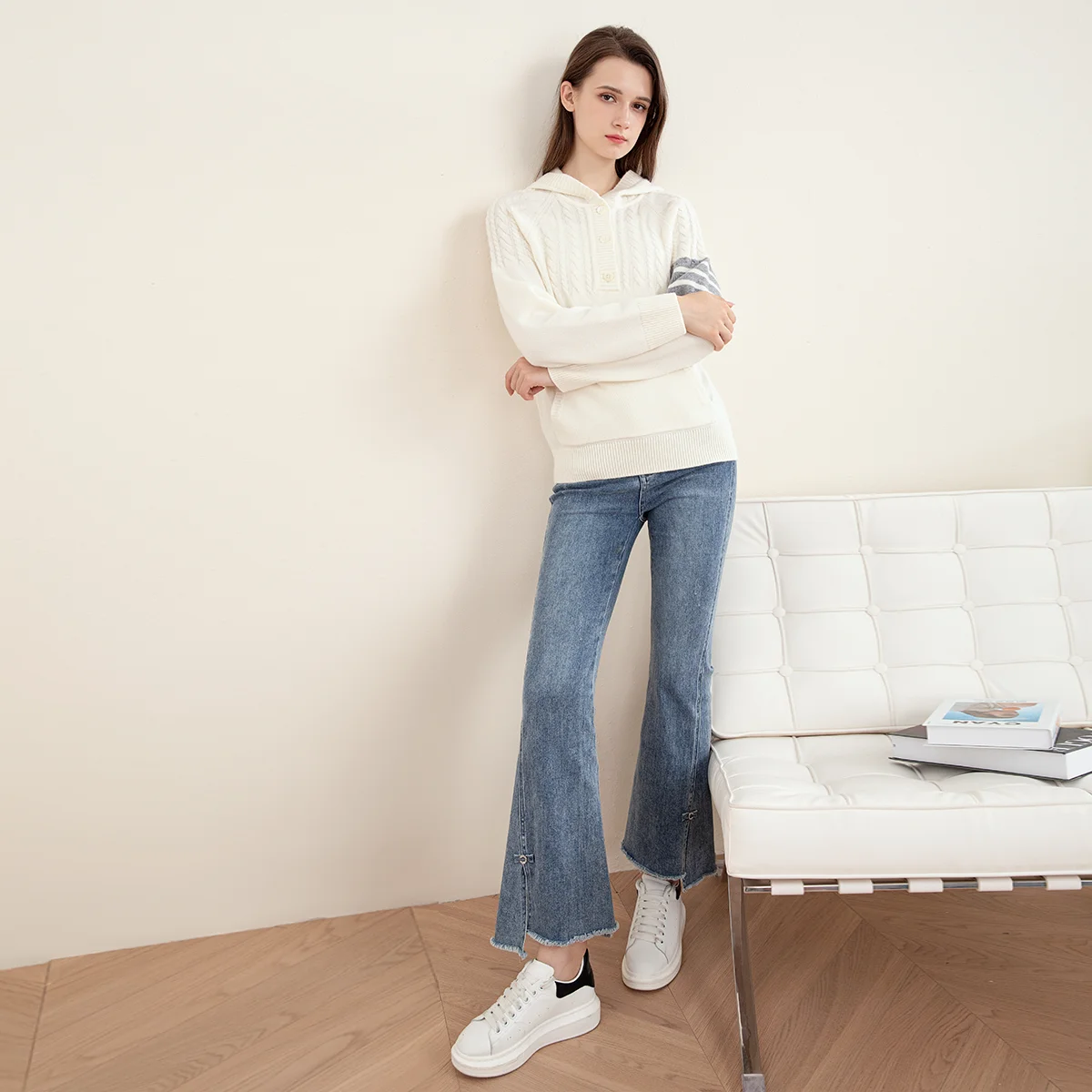 TC-168 100% мериносовая шерсть высококачественный женский пуловер с капюшоном