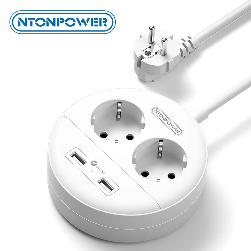 

NTONPOWER Travel USB Power Strip Wall Mounted Network Filter with 2 AC 2 USB Extension Socket EU Plug Portable charging station