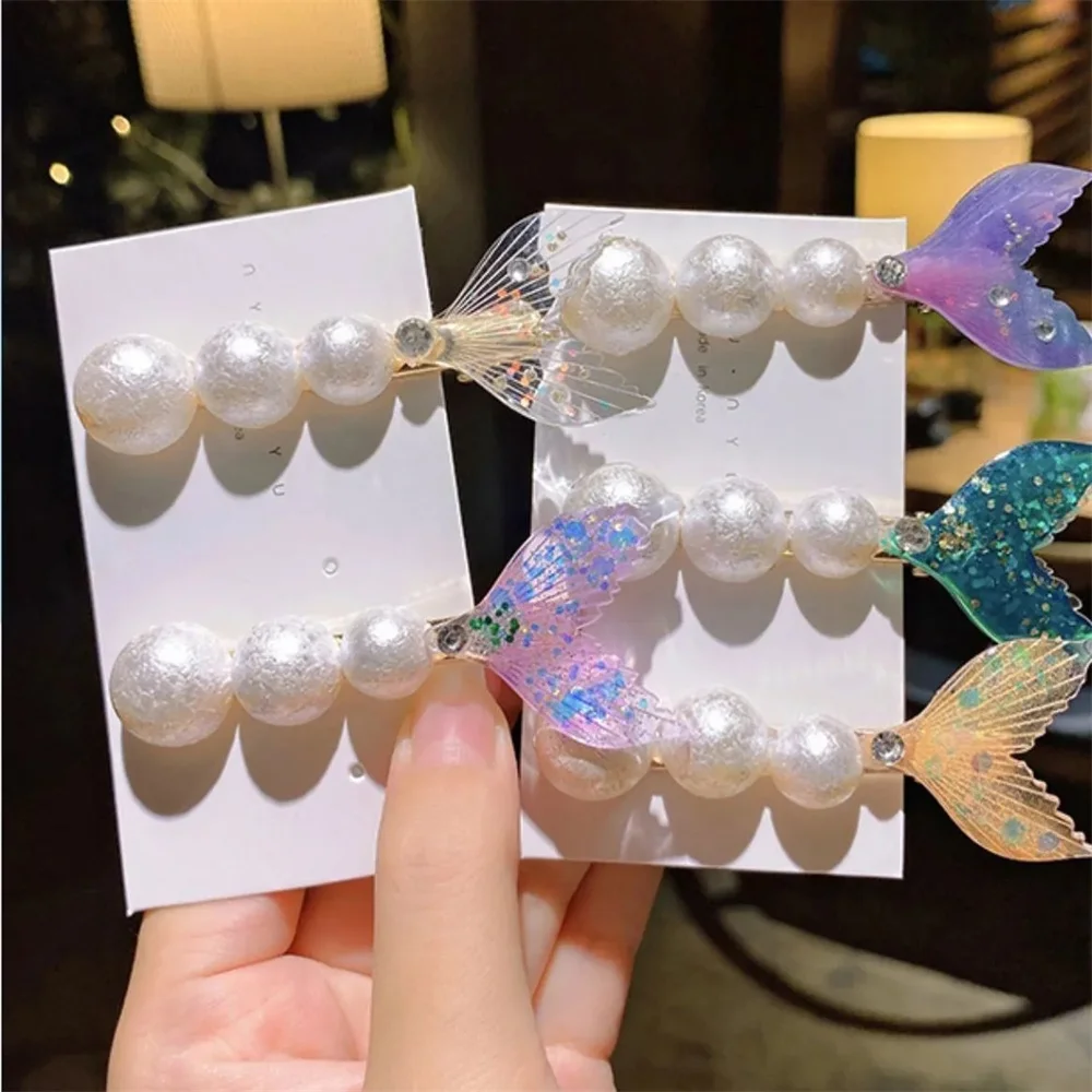 

Toddler Girl Fashion Hair Pin 2022 New Pearl Hairpin Children's Cartoon Cute Mermaid Hairpin Children Hairpin Hair Accessories