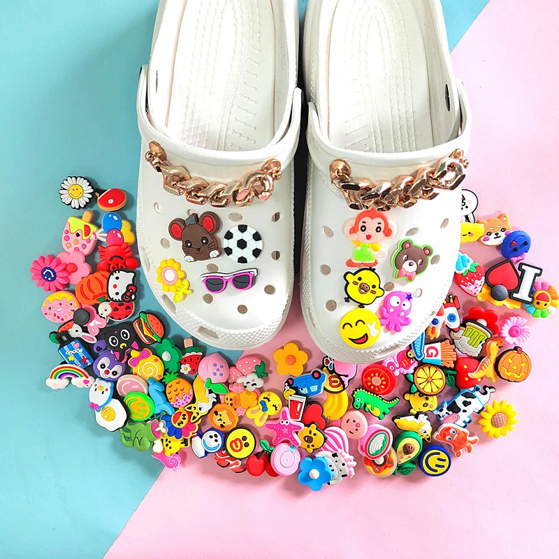 Mixed Random Non-Repeated 10-100Pcs Shoe Accessories Croc Shoe Charms Decoration Children Gift Wrist Strap Buckle