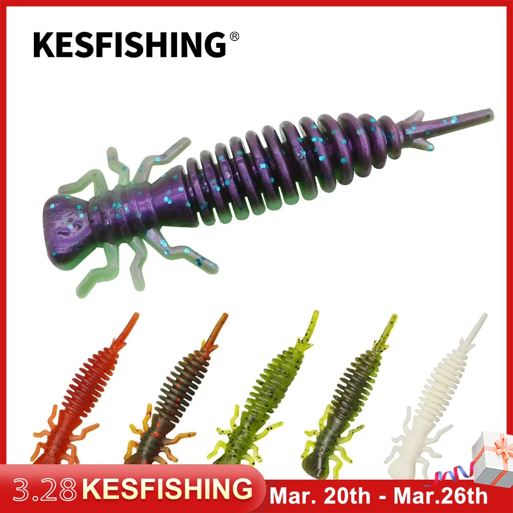 

KESFISHING Soft Lures Larva 2" ,3" Small Worm Bait Leurre Peche Pike Trout Fishing Tackle Shrimp Smell with Salts Free shipping