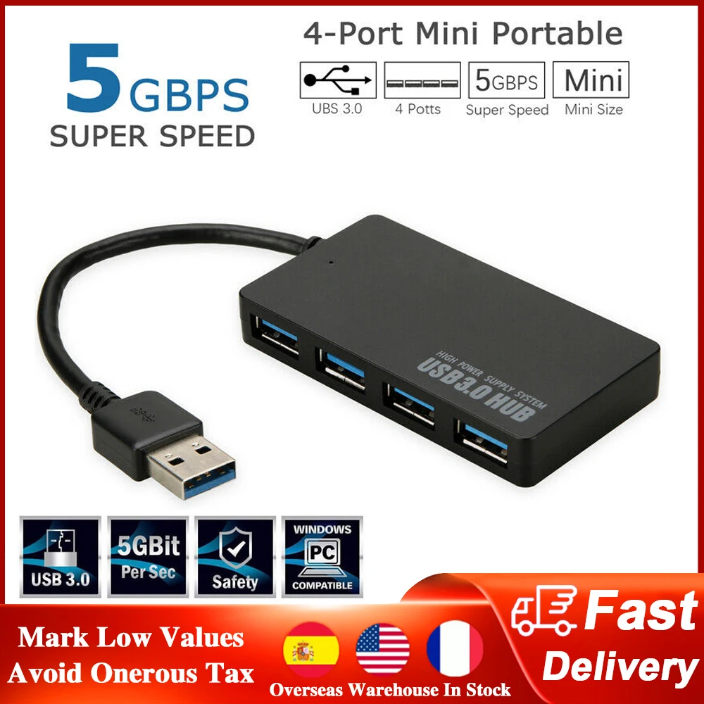 

4 Port USB 3.0 Multi Data Hub Ultra Slim Expansion Splitter High Speed 5 Gbps USB Hub Adapter For Mac PC Laptop Docking Station