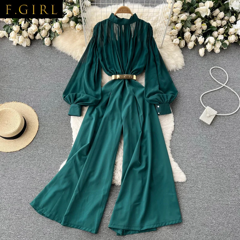 F GIRLS Temperament Office Lady Jumpsuit 2022 New Fashion Women's Clothing Long Wide-leg Jumpsuits Women Solid Color Jump Suit