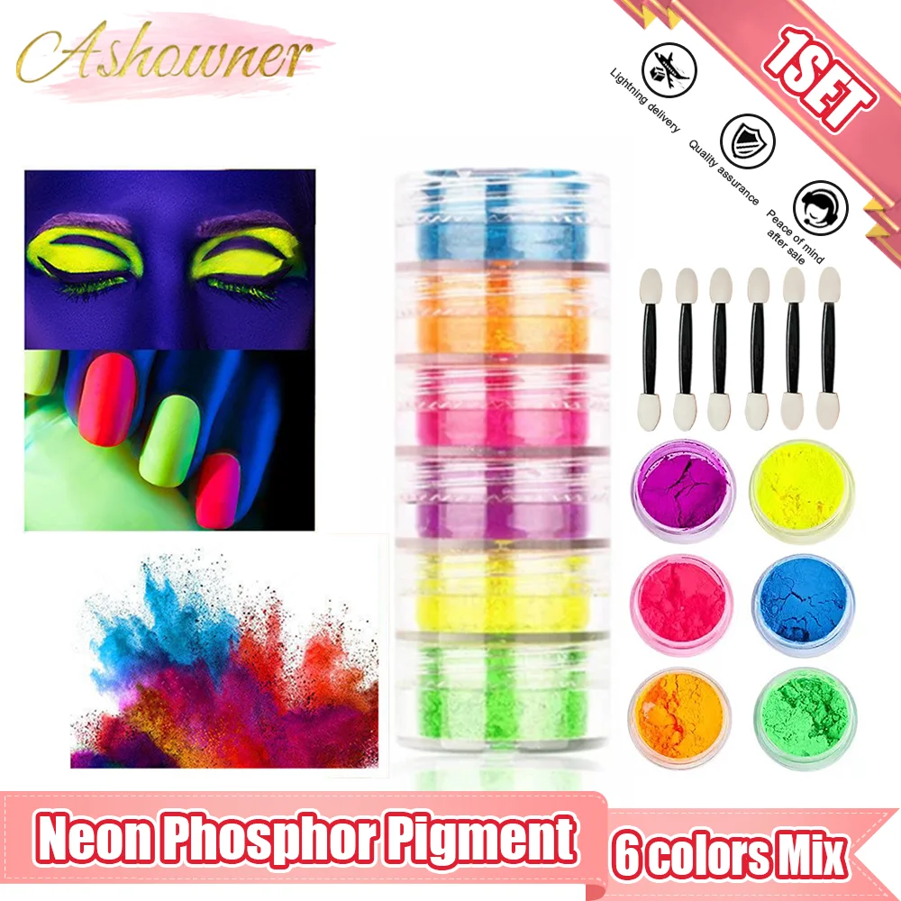 

6Colors Neon Nail Powder Eyeshadow Dust Nail Art Glitter Dust Set Glitter Pigment Powder for DIY Nail Decoration Makeup Cosmetic