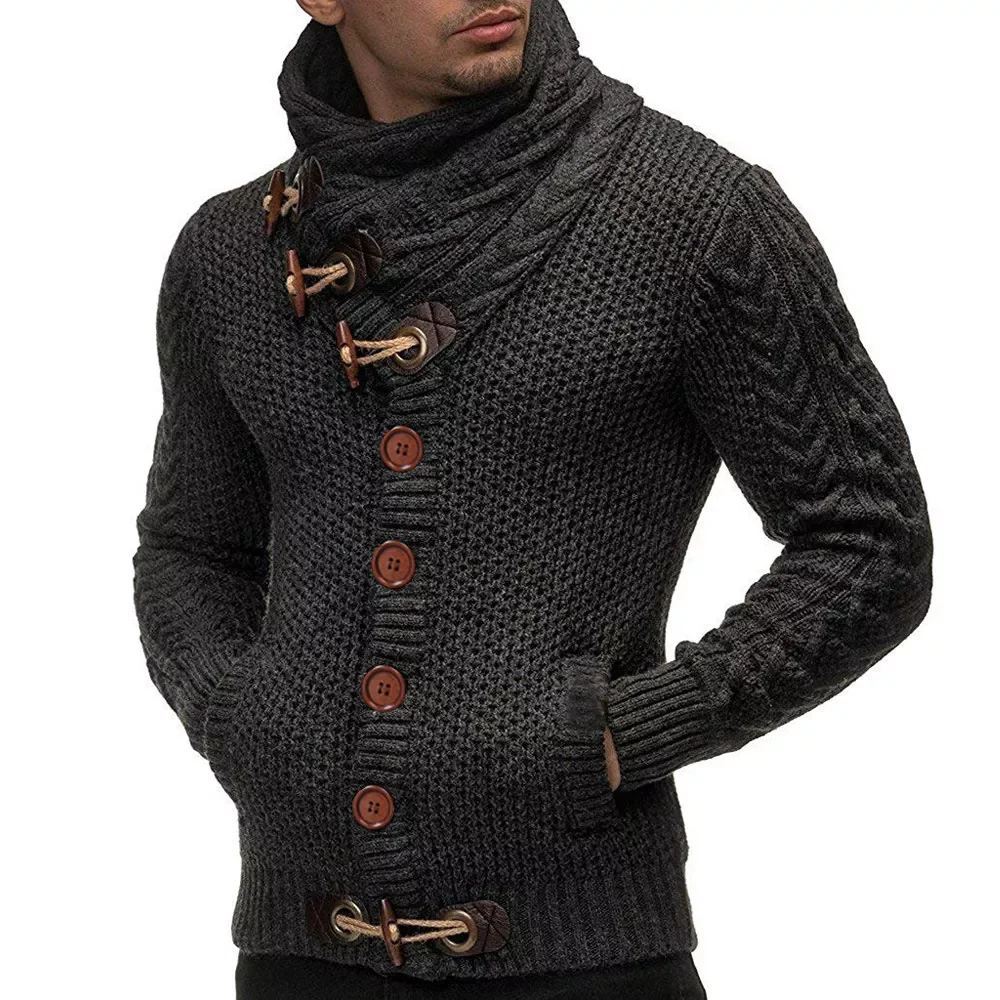 

NEW IN 1x Men's Retro Cardigan Sweater Solid Color Casual Single-breasted Winter Warm Turtleneck Knit Pullover Men's Fas