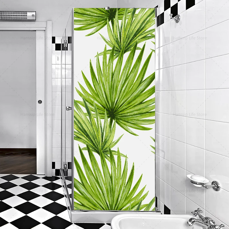 Retro Green Leaves Palm Door Wallpaper Sticker Adhesive PVC Mandala Relief Flower Door Mural Cover for Living Room Decorations images - 6