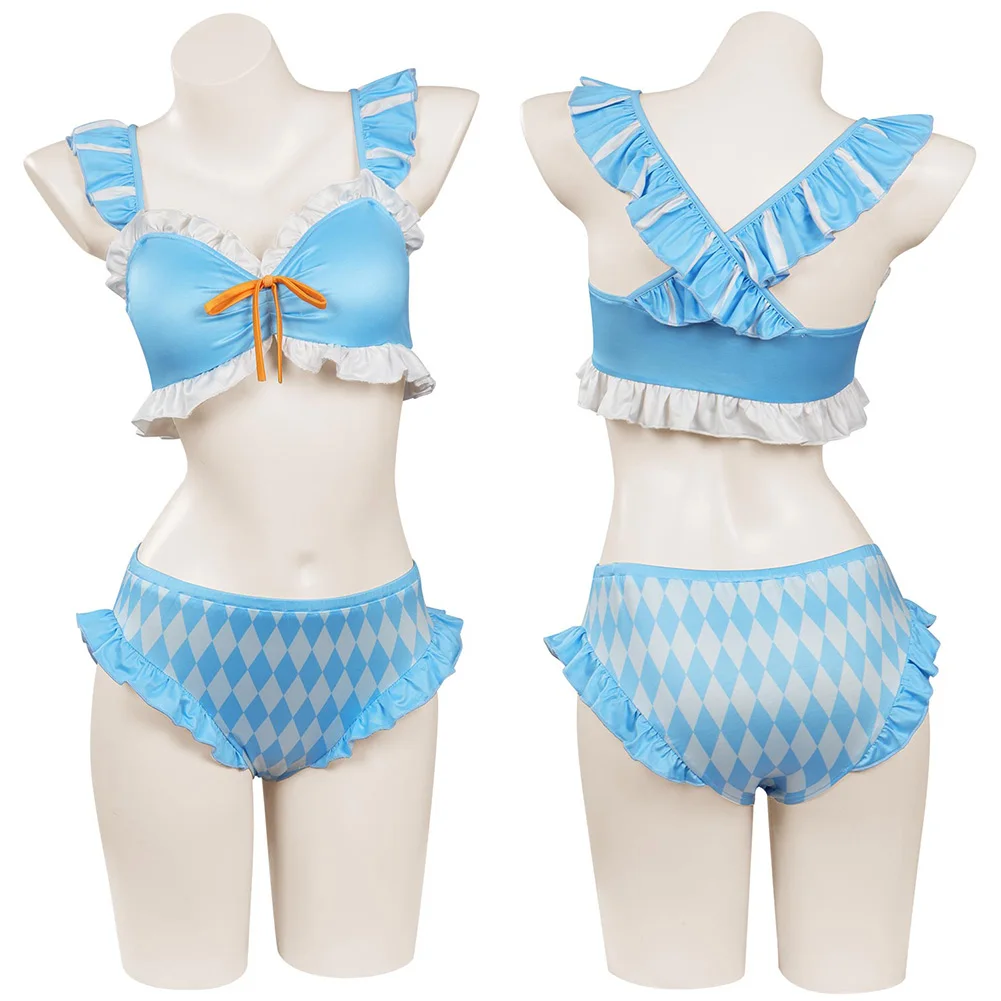 Wonderland Alice Swimsuit Cosplay Costume Two-Piece Bikini Swimwear Outfits Halloween Carnival Suit