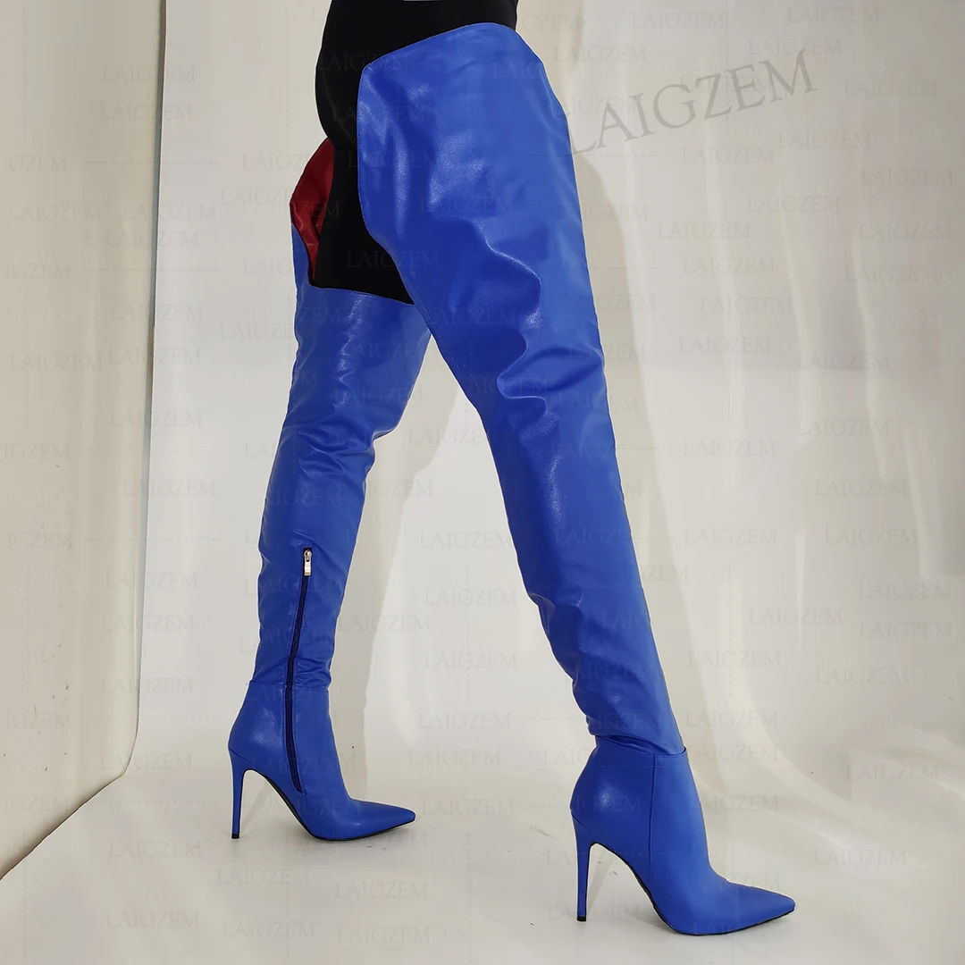 ZHIMA Женские сапоги до бедра Сексуальные с острым носком на тонком высоком каблуке