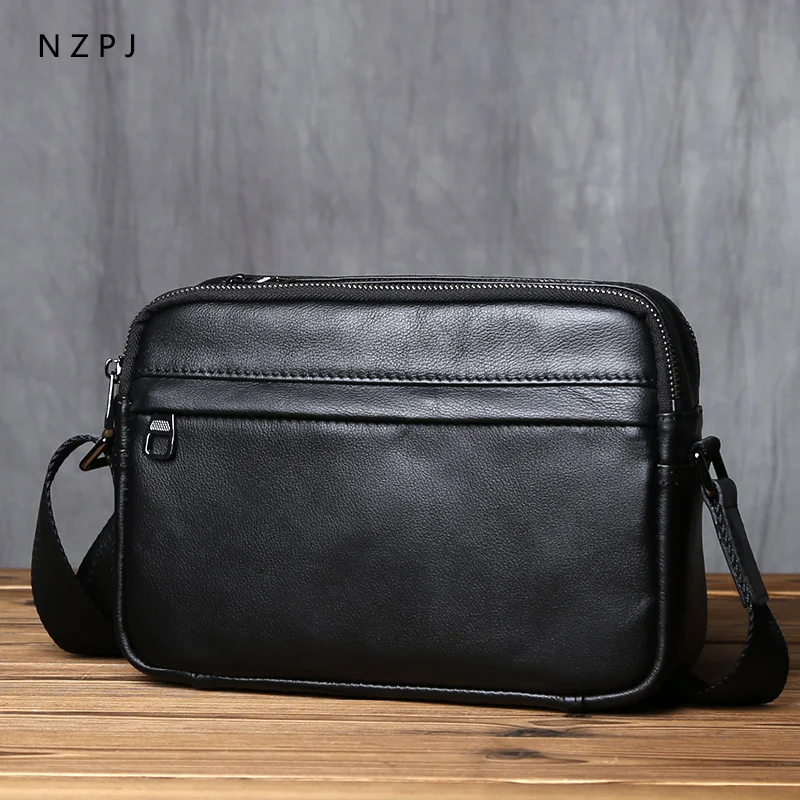 

Casual Leather Men Shoulder Bag Natural Cowhide Messenger Bag Large Capacity Business Solid Color Backpack for 10-inch Ipad