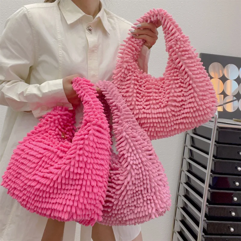 

Fluffy Plush Handbag Candy Color Lamb Wool Hobo Fashion Faux Fur Cloud Bags for Women Warm Soft Shoulder Bag Mop Dumpling Clutch