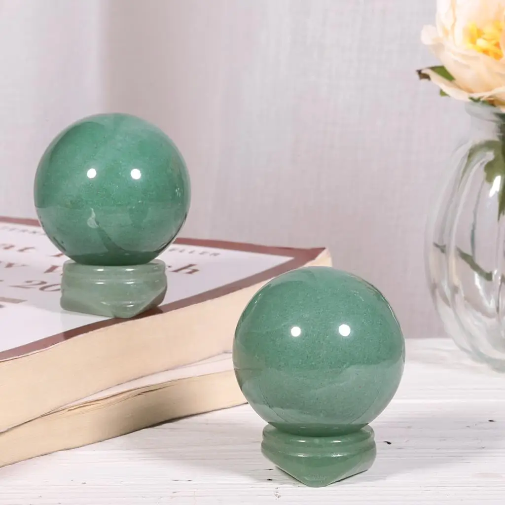 TUMBEELLUWA Natural Green Aventurine Ball Healing Crystal Stone Sphere With Stand For Table Decoration Home Ornaments