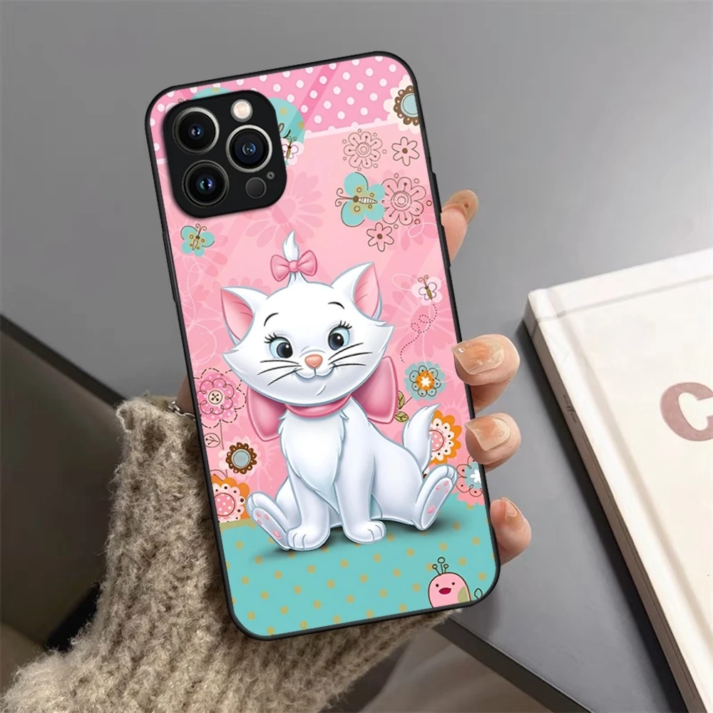 Чехол для телефона из закаленного стекла с аниме Мари-котом iPhone 13 14 16 12 15 11 Pro XS Max