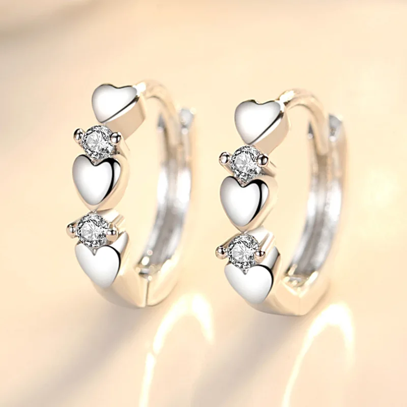 

925 Stamped silver Pretty heart crystal earrings for women luxury designer jewelry party wedding holiday gifts Lady hook