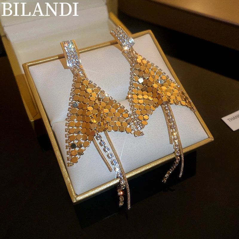 

Bilandi S925 needle Delicate Jewelry Exaggerated Tassel Earrings 2022 New Trend Crystal Drop Earrings For Girl Lady Gifts