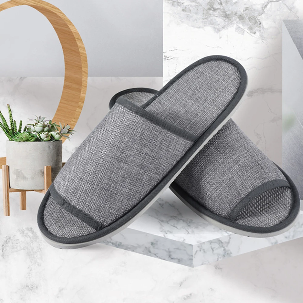 

Home Slippers Indoor Floor Non-slip Linen Guest Slippers Solid Color Spring Autumn Lightweight Unisex Bedroom Flax Flip Flops