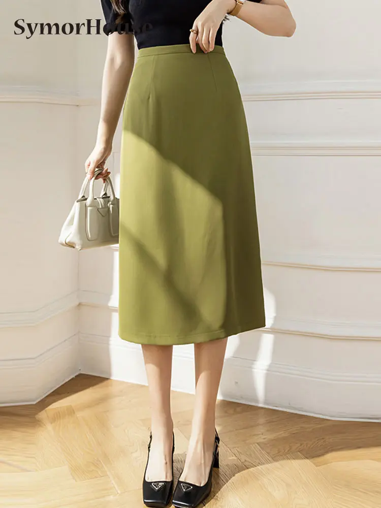 

2022 Summe Vintage Black Green Back Split Suit Skirts For Women Elegant Office Lady Slim A-Line Package Hip Midi Skirts Female