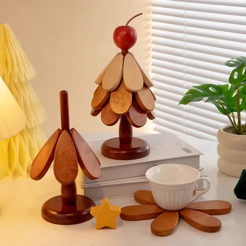 Деревянный изоляционный коврик для рождественской елки, противоожоговый коврик, держатели для коврика для горшка, фестиваль, креативный подарок для украшения обеденного стола, дома