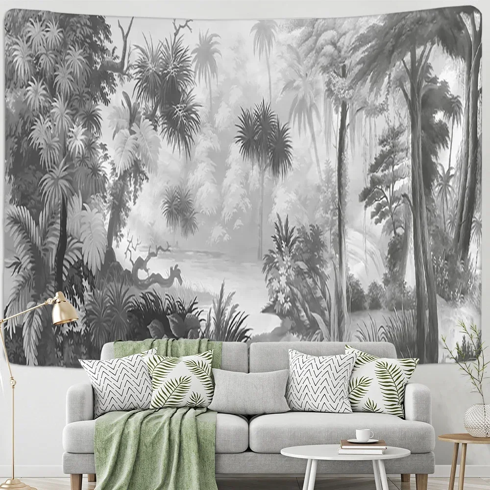 Зеленый гобелен с попугаем приморские лесные растения настенный хиппи тапиз