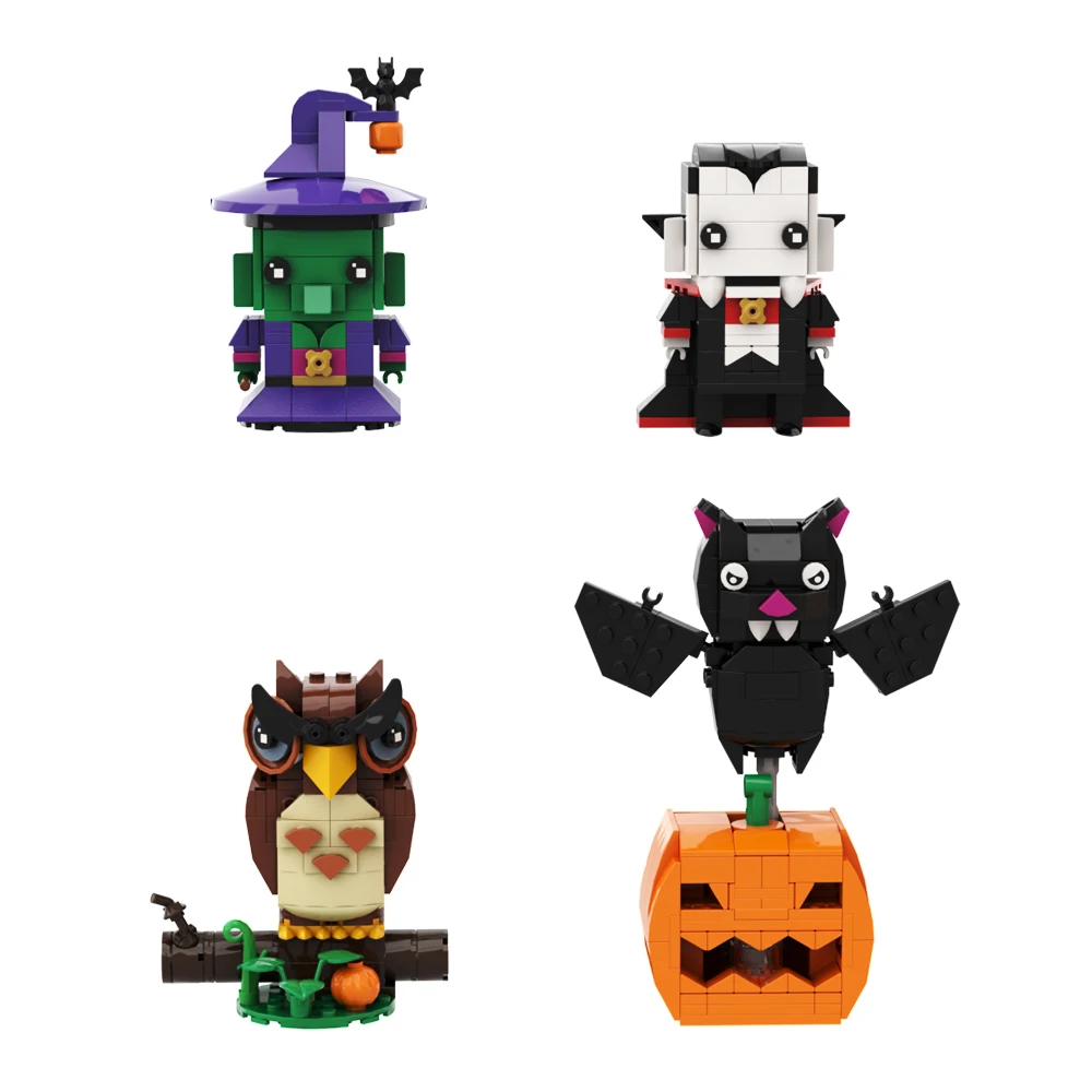 Набор блоков MOC Хэллоуин ужасы строительные блоки сова тыква летучая мышь ведьма