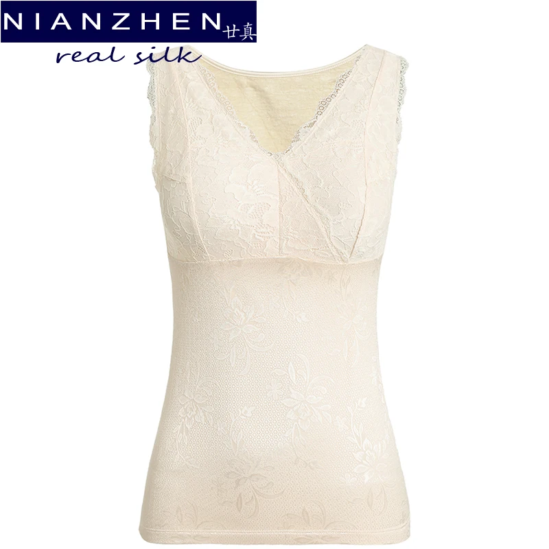 

NIANZHEN Real Silk Women Camisoles Solid Smooth Silk Satin Camis 2022 Spring Summer Bottoming Vests 90087