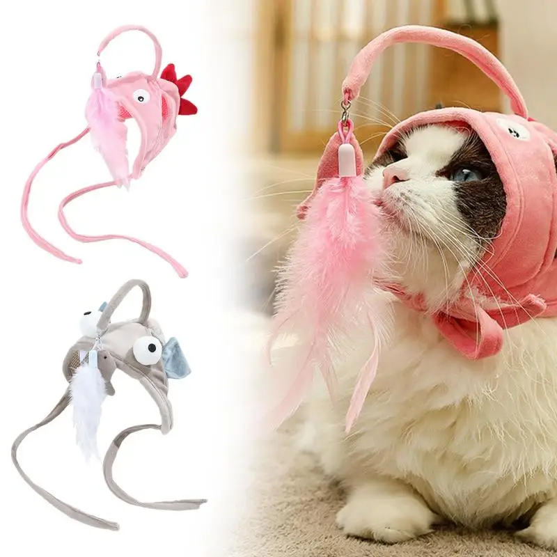 

Cat Wand Head-Mounted Interactive Cat Toy With Feathers Adjustable Retractable Cat Teaser Wand Toy With Feathers For Cat Chasing