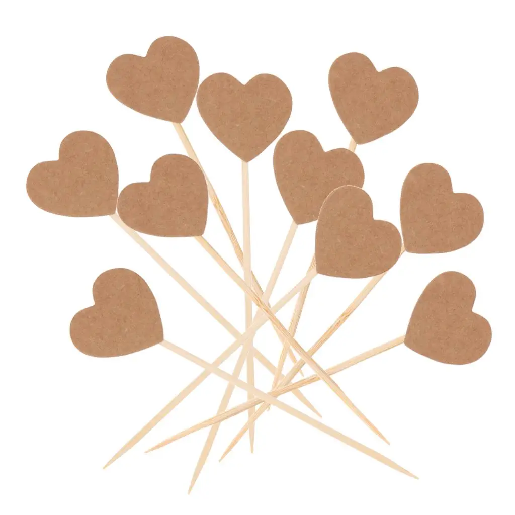 

50pcs Rustic Heart Cupcake Picks Food Flags Cake Canape Sticks Wedding Party