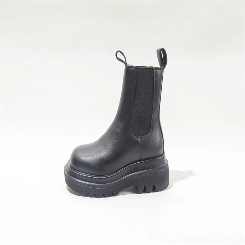 

Genuine Leather Smoking Boots Women 2022 Autumn Winter New Square Root Round Toe Chelsea Thick Bottom Short Boots