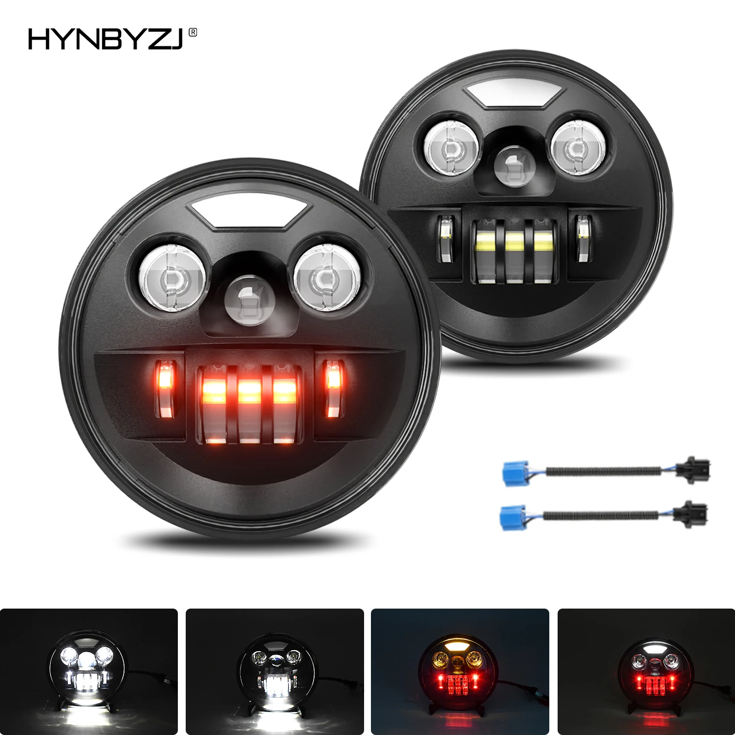 

HYNBYZJ 7 Inch 200W Round LED Headlamp Automatic Turning Changes Motorcycle Headlights Fit For Harley Davidson For Jeep Wrangler