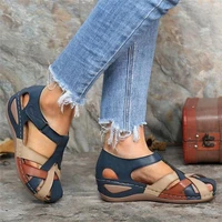 new womens shoes 2022 summer new retro round toe wedge sandals and slippers cross womens shoes slippers women