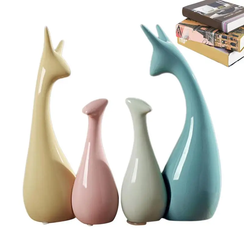 

Animal Ceramic Figurines Ceramic Sculpture Animal Family Sets Small Shelf Decor Table Top Ornaments 4 Giraffe Family Statues For