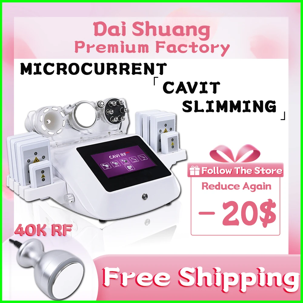 

New Arrival 6 In 1 40K Cavitation Vacuum RF Ultrasound Laser slimming Machine FR BIO Micro Current Skin Tightening Massager Spa