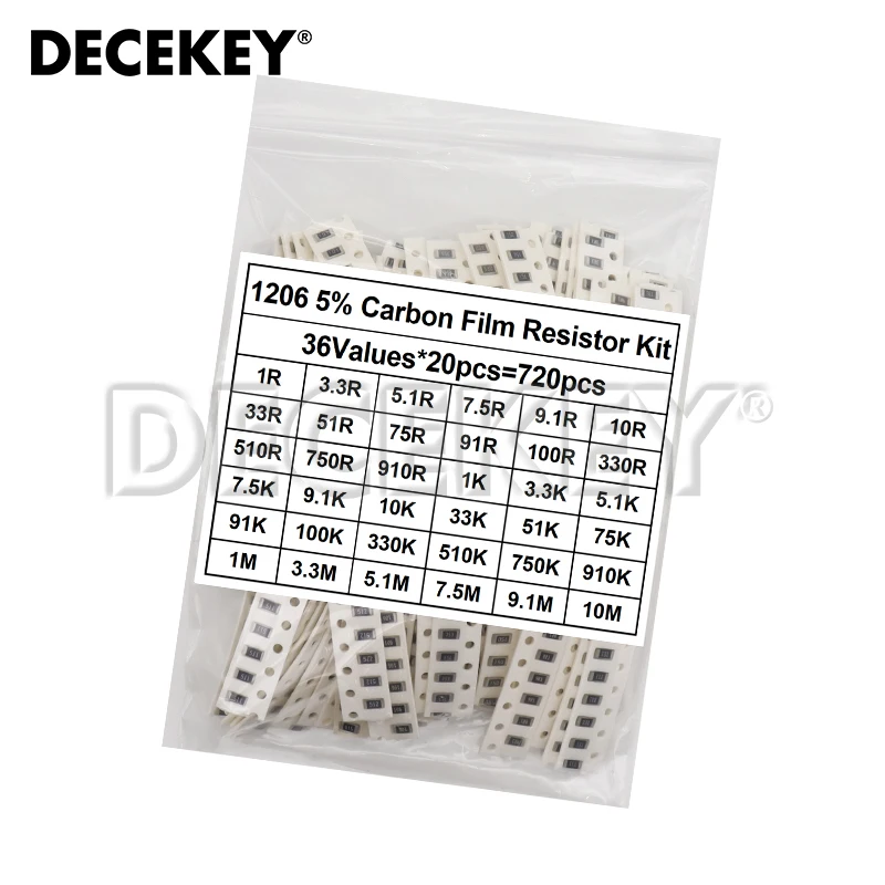720 шт. 5% 0603 0805 1206 Набор резисторов для микросхем SMD 1 Ом-10 м 36 значенийX20 = образцов