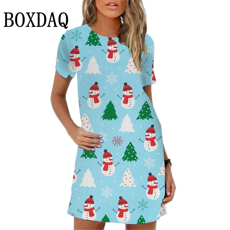 Рождественский рисунок Женское платье Летнее с короткими рукавами O воротник