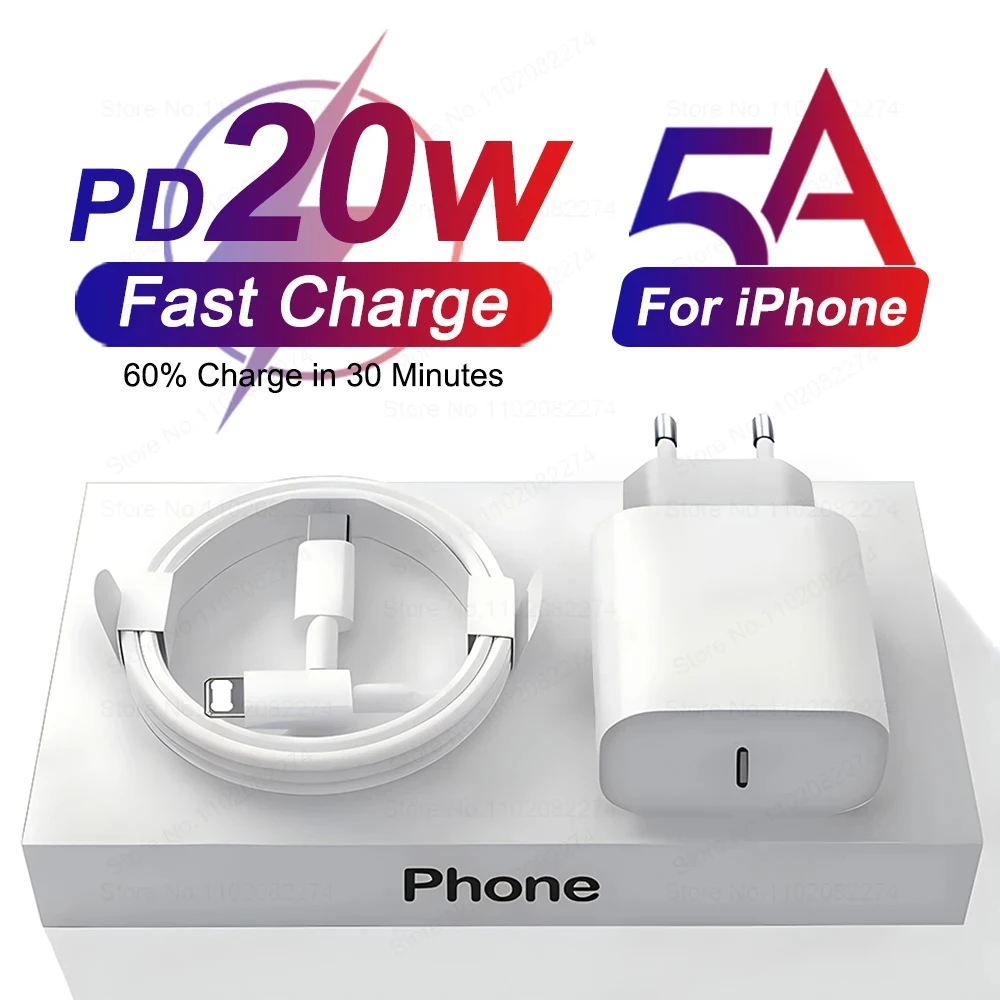 Быстрое Зарядное Устройство PD 20 Вт USB C Для iPhone 13/12/11/14 Pro Max 8 Plus Mini XR XS SE С Кабелем Type-C Устройство Бы...
