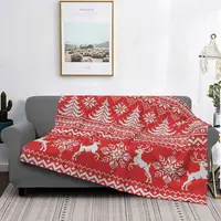 Red Christmas Knit Snowflake Blanket Velvet All Season Cold Artistic Multifunction Soft Throw Blankets for Bed Car Bedspreads