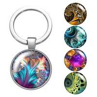 le colorful patterns rotating radiant glass cabochon keychain bag car key rings holder silver plated key chains man women gifts